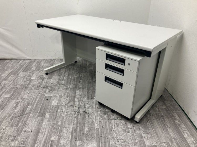 【中古品】プラス フラットラインシリーズ 1400平デスク+ワゴンセット SP-147HWH/SP-046SC-B3 ホワイト