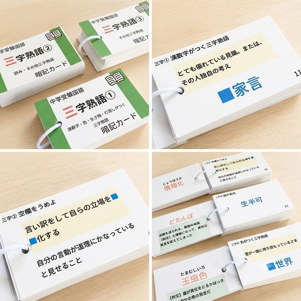 【中学受験】国語重要語句暗記カード（カット前）他３点 中学入試必須 国語重要語句カードセット サピックス 言葉ナビ上下対応