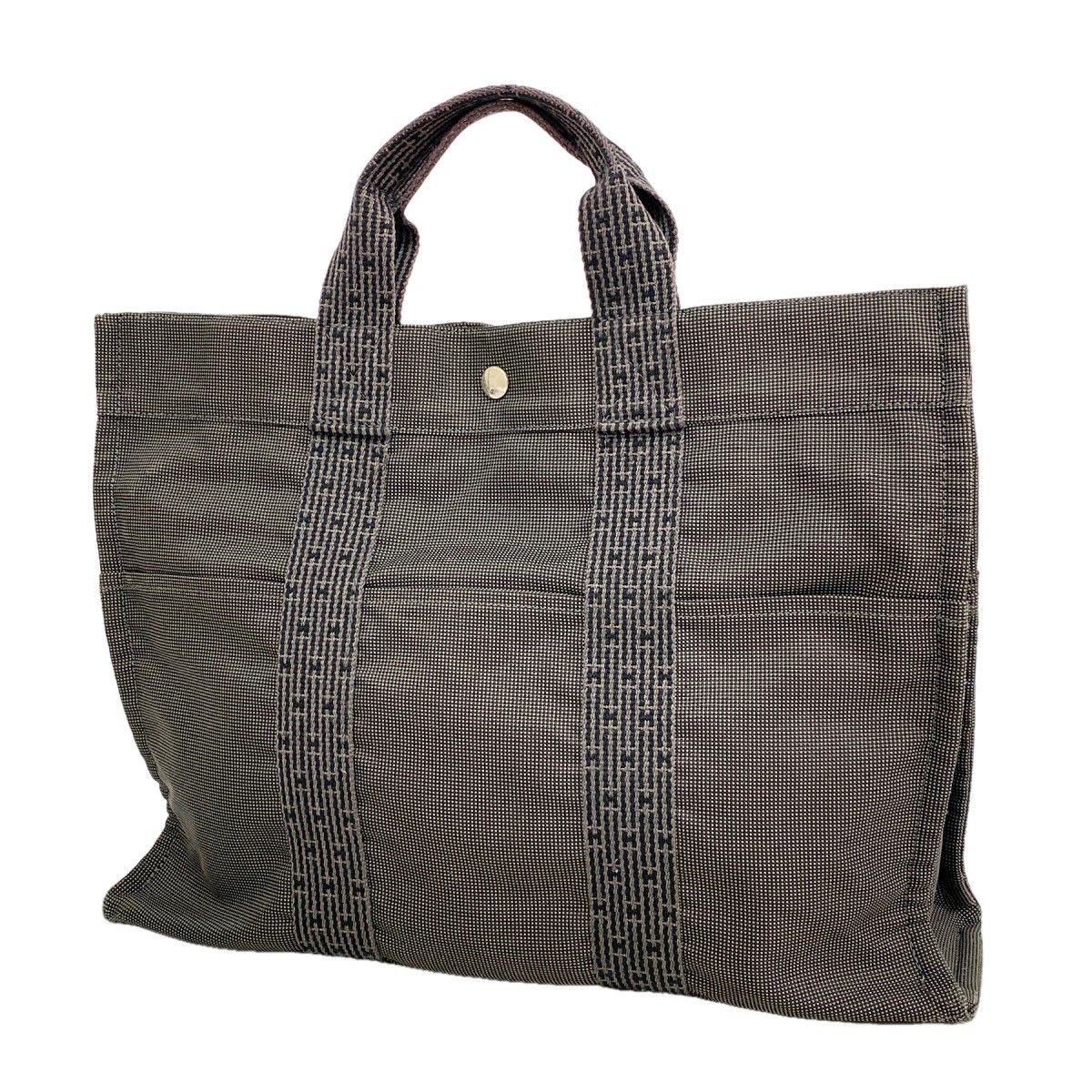 【6fa1241】エルメス トートバッグ エールラインMM キャンバス グレー シルバー金具【中古】メンズ レディース ユニセックス