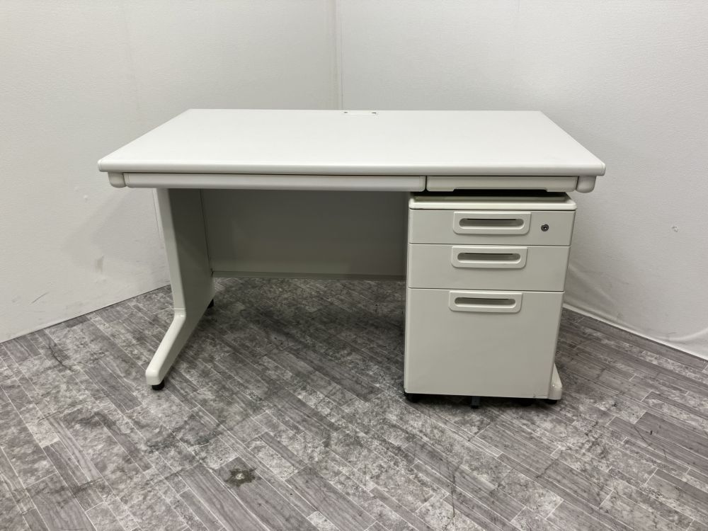 【中古品】プラス 1200平デスク＋ワゴンセット ホワイト