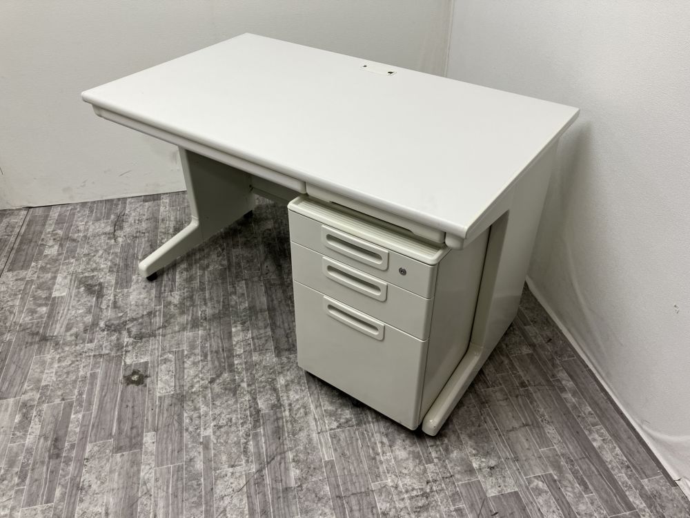 【中古品】プラス 1200平デスク＋ワゴンセット ホワイト