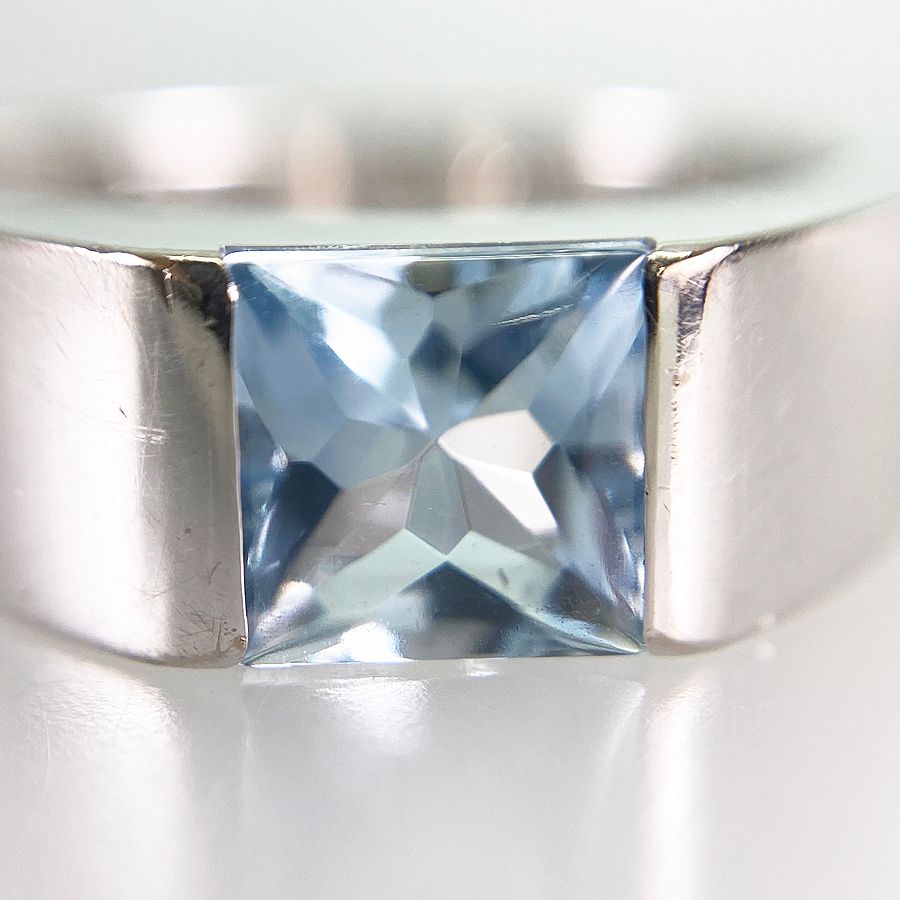 カルティエ Cartier タンク K18WG アクアマリン 11号(51) リング sss 