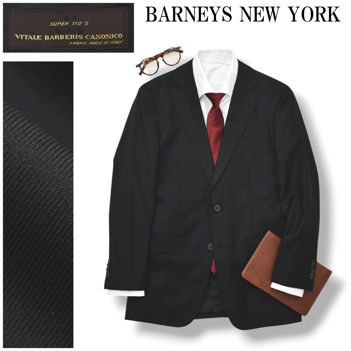 【美品】 バーニーズニューヨーク BARNEYS NEW YORK カノニコ Vitale Barberis Canonico SUPER110’s シングル 2B テーラードジャケット セミフォーマル 通年 ブラック メンズ