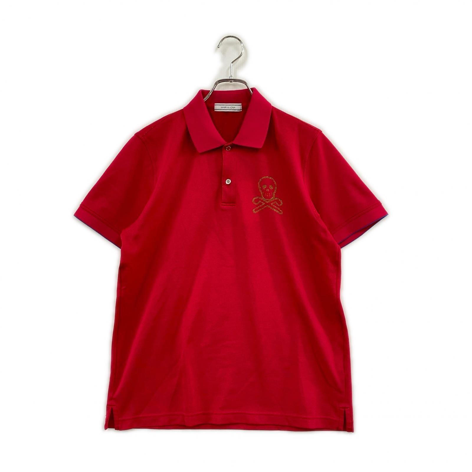 中古 メンズ マークアンドロナ MARK&LONA 半袖ポロシャツ 48(L) 濃ピンク ラメ入り スカル