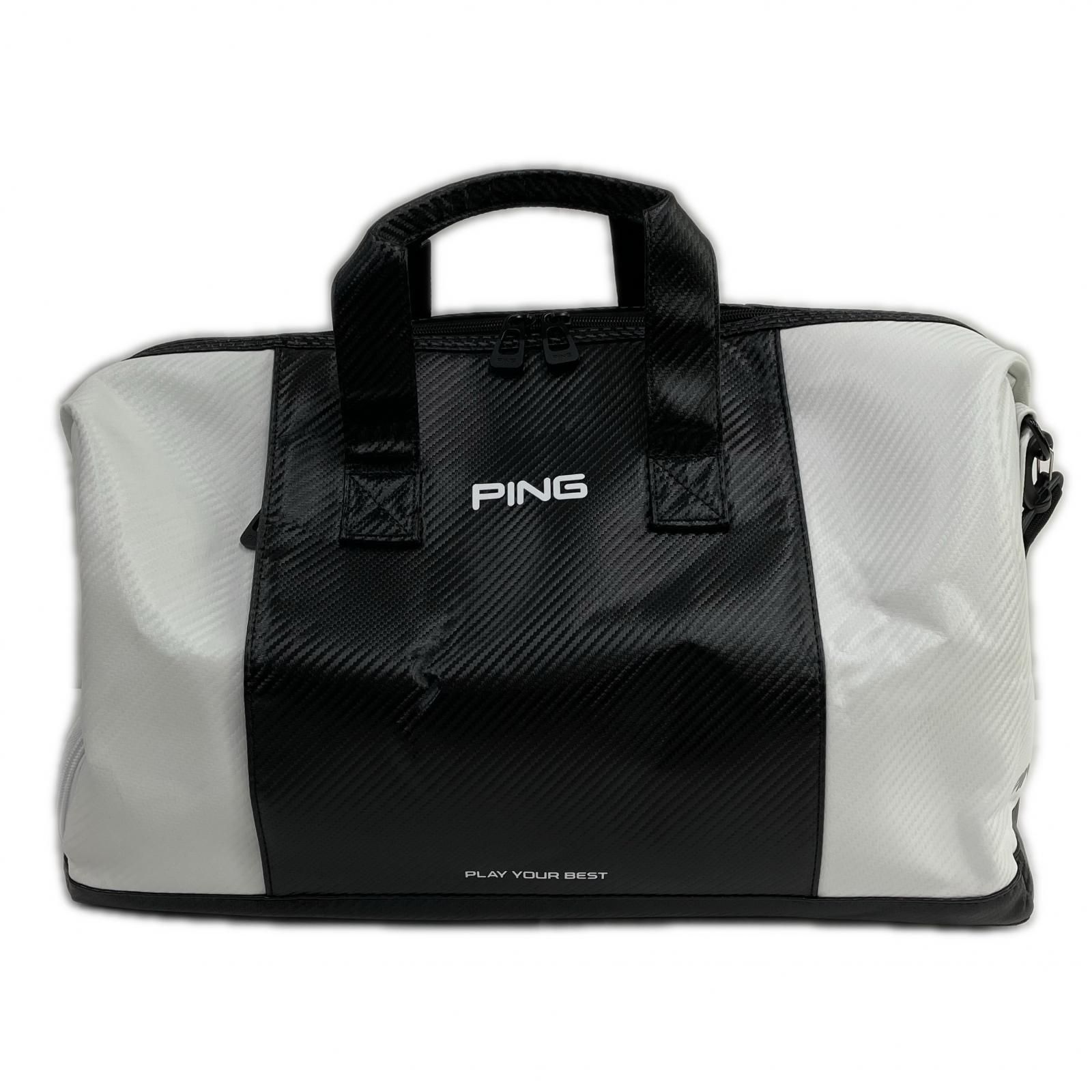 新品未使用品PINGゴルフオフホワイト カジュアルボストンバッグ 中古 ピン PING ボストンバッグ 白×黒 ホワイト×ブラック ショルダー