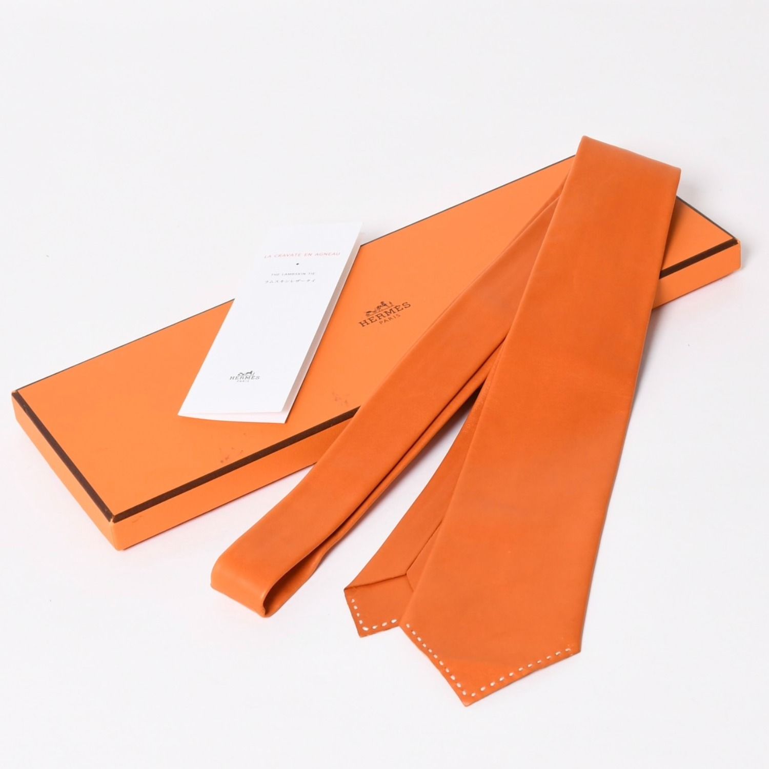 極美品 HERMES エルメス ラムスキン Leather レザー Tie ネクタイ