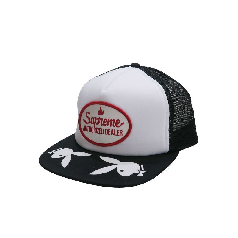 新品 SUPREME シュプリーム x Playboy プレイボーイ 26SS MESH BACK 5-PANEL CAP メッシュ バック キャップ ブラック 帽子 サイズFREE June