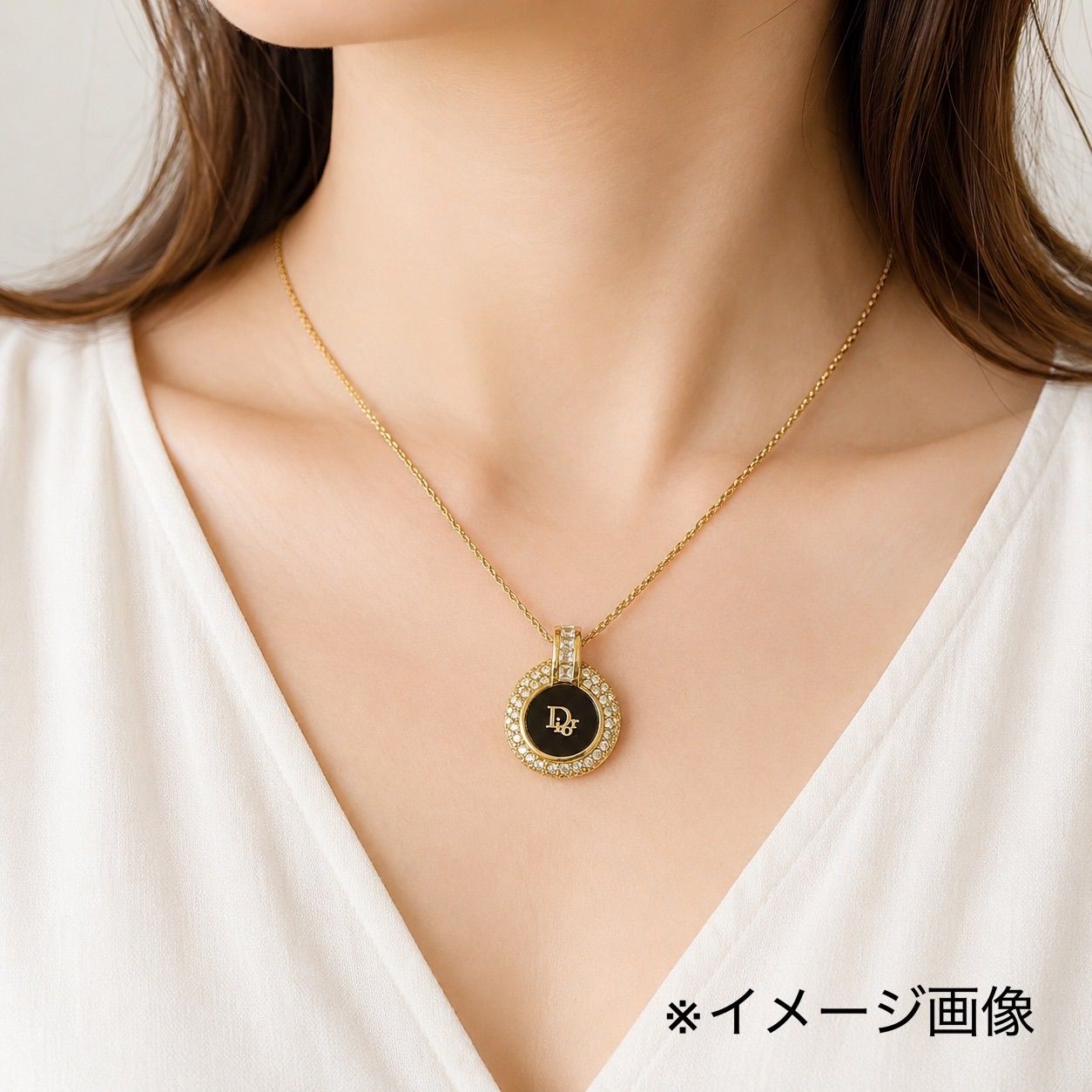 Dior ロゴ ラインストーン ネックレス ゴールド　ブラック 7,799円