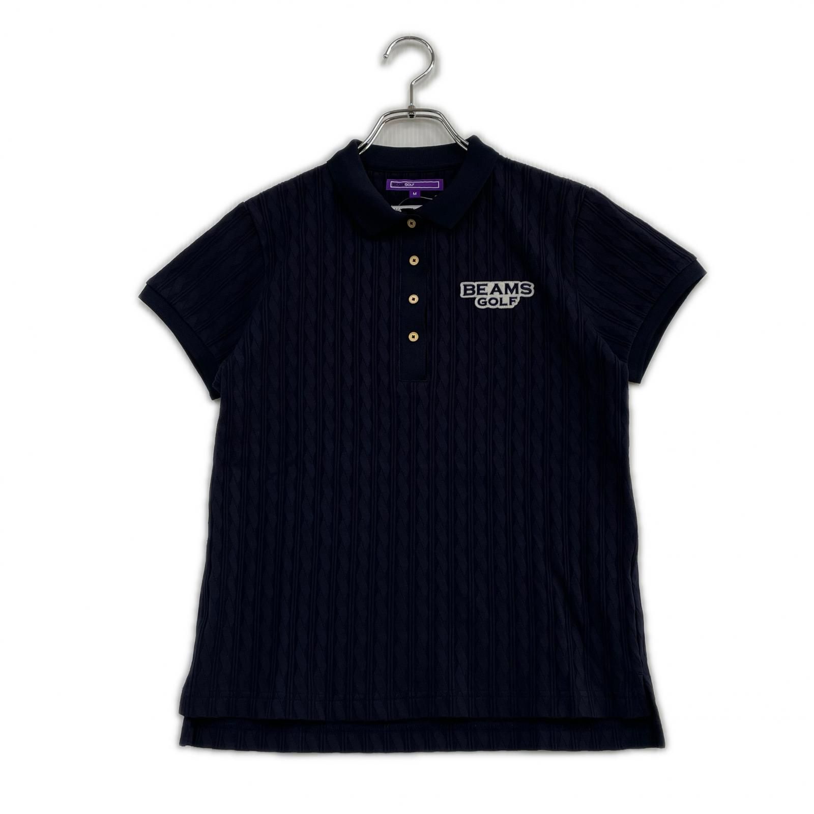 中古 レディース ビームスゴルフ BEAMSGOLF 半袖ポロシャツ M ネイビー 紺 ケーブル編み