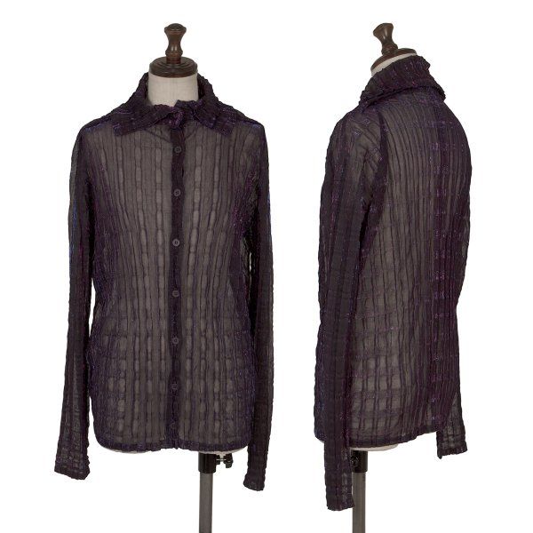 イッセイミヤケミーISSEY MIYAKE me ラメプリーツシースルーシャツ 黒紫F