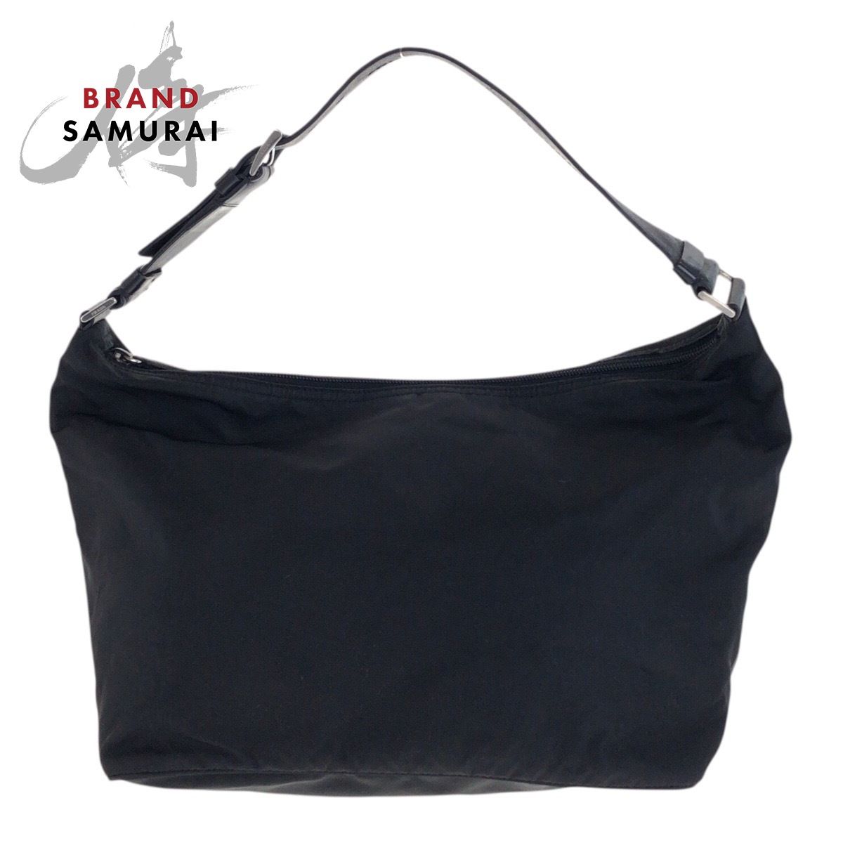 美品 PRADA プラダ テスート 三角ロゴプレート ブラック 黒 シルバー 