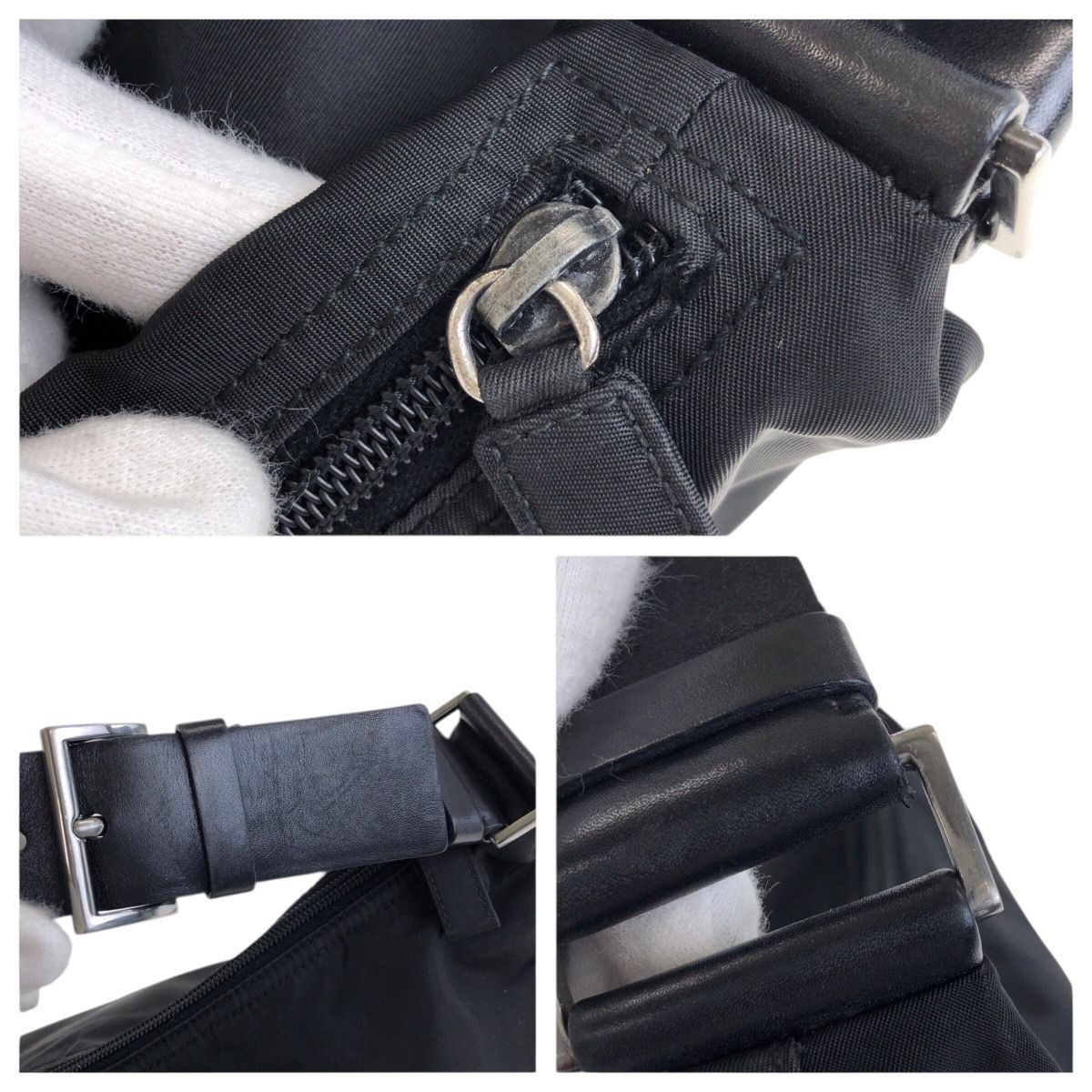 美品 PRADA プラダ テスート 三角ロゴプレート ブラック 黒 シルバー 