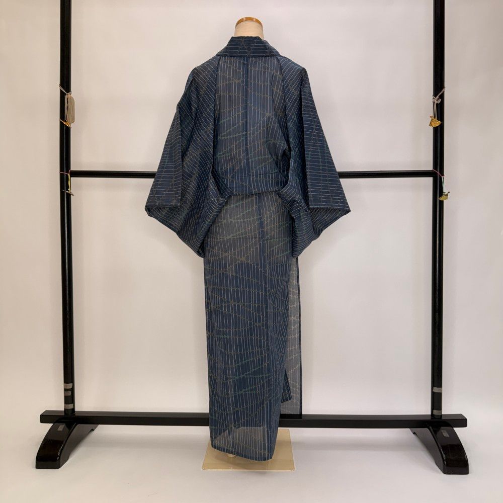 小紋 夏 絽 夏用 洗える着物 裄62.5cm 身丈149.8cm 花柄 お洒落着 