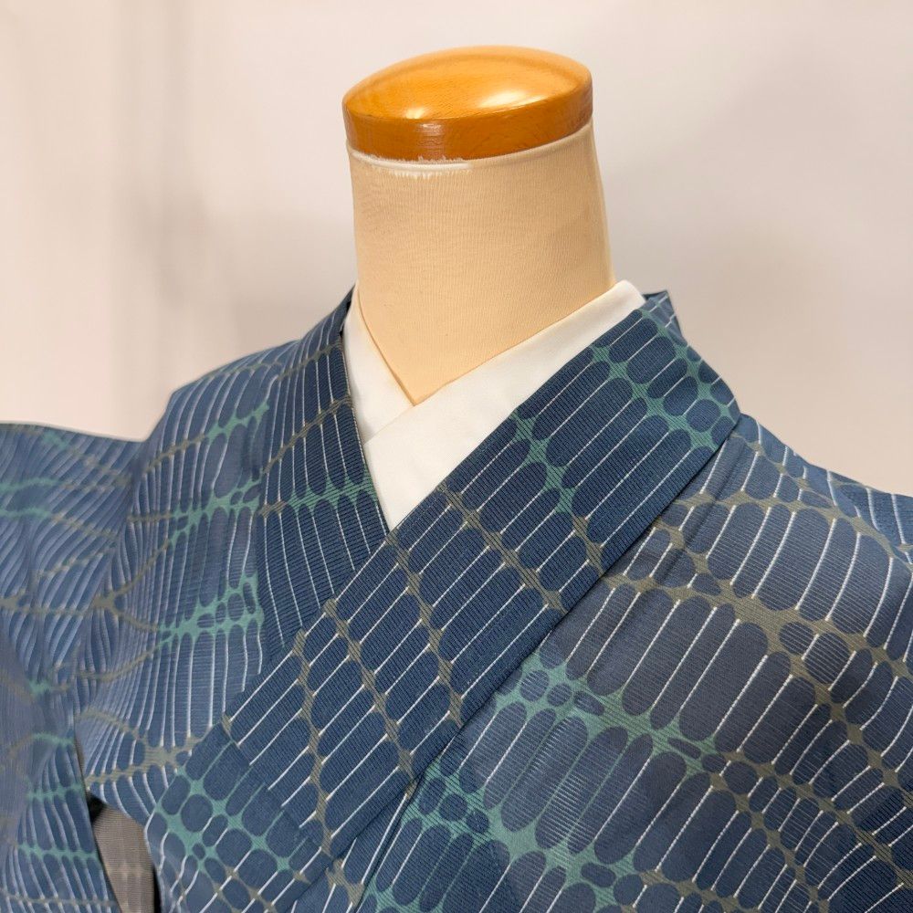 小紋 夏 絽 夏用 洗える着物 裄62.5cm 身丈149.8cm 花柄 お洒落着 