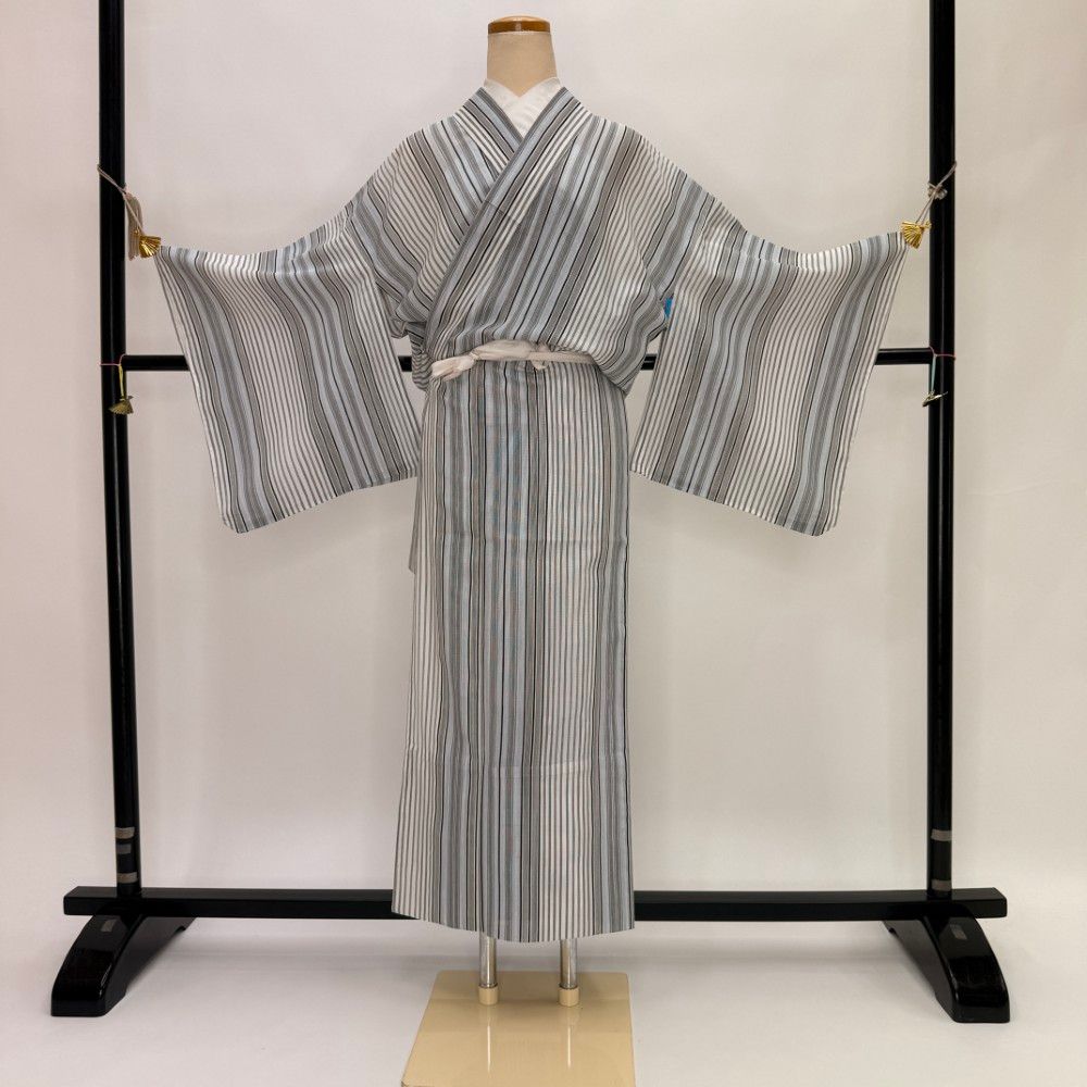 小紋 夏 絽 夏小紋 洗える着物 裄65.1cm 身丈138cm お洒落着 