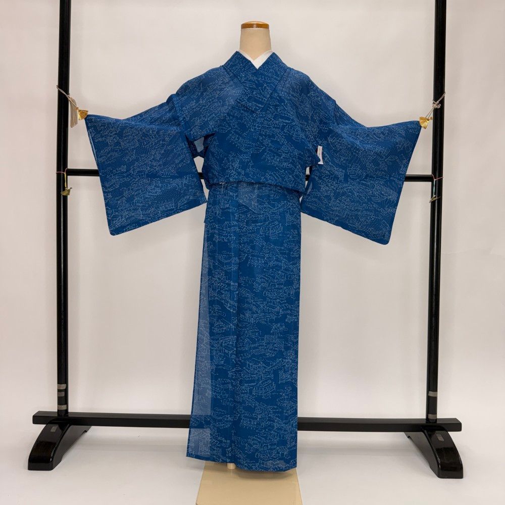 小紋 夏 絽 夏小紋 洗える着物 裄63.5cm 身丈153cm 花柄 お洒落着 