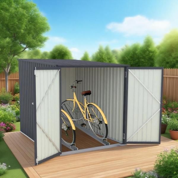 自転車倉庫 2台用 スタンド搭載 物置 屋外 スチール 施錠可能 戸外収納庫 大型 収納庫 防さび 防水 ドア スチール物置 屋外収納 屋外物置 ガーデニング 爆買