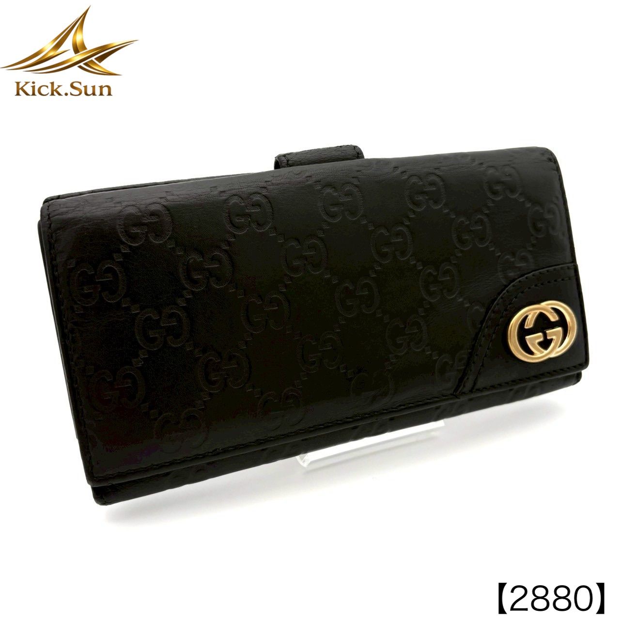 GUCCI グッチ グッチシマ インターロッキングG 長財布 Wホック Wホック長財布 ロングウォレット 二つ折り財布 二つ折り長財布 財布 フラップ GG柄 総柄 レザー 本革 金具 ロゴ ゴールド金具 ブラック 黒 2880