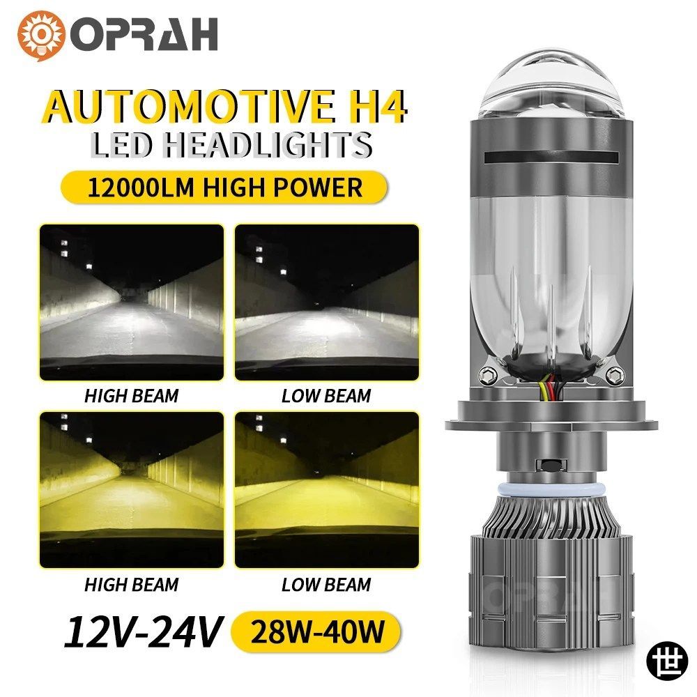 H4 LEDヘッドライトバルブプロジェクターデュアルレンズファンCANBUS対応3000Kイエロー/6000Kホワイト超高輝度12000LM55Wハイ/ロービームカ