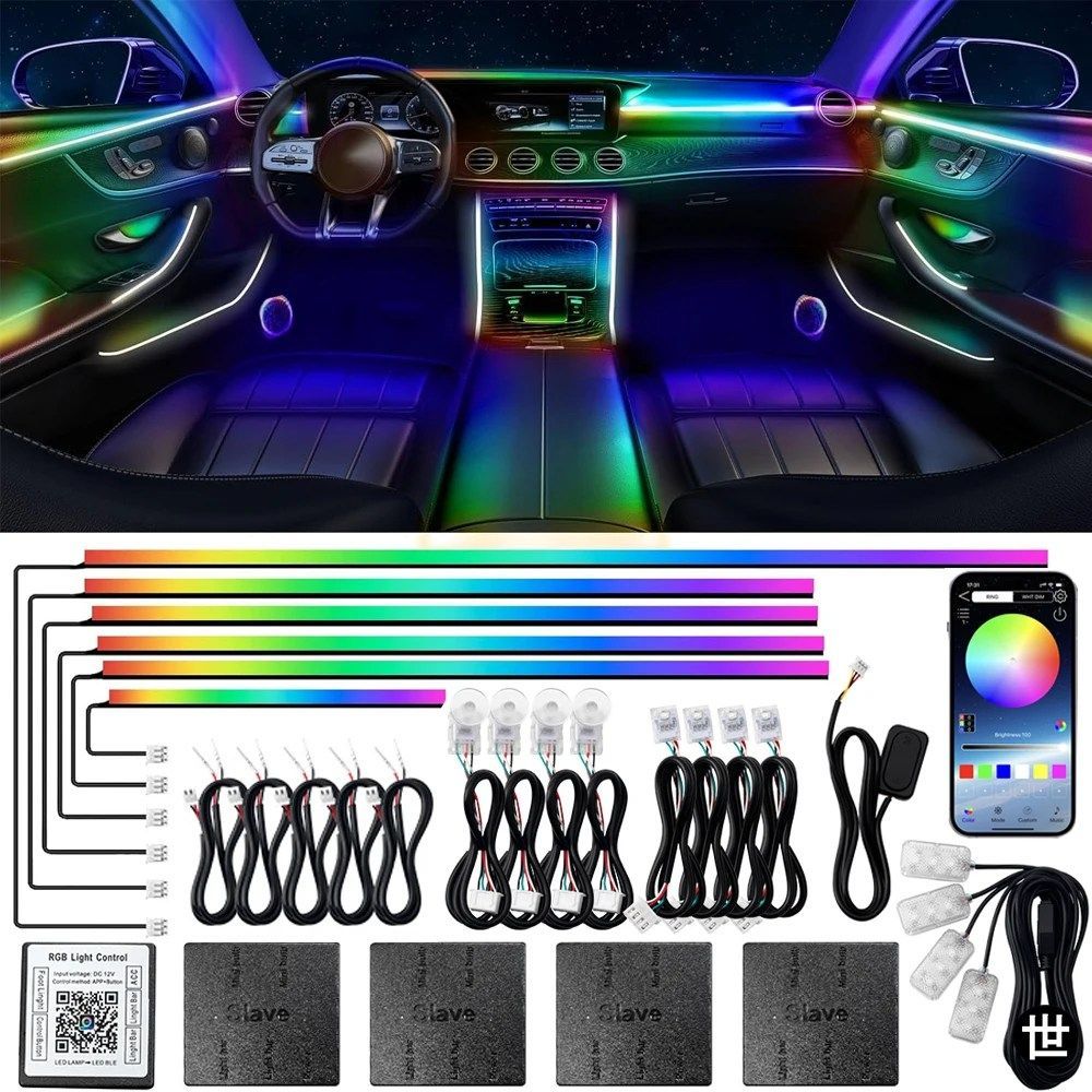 2024 車用アンビエントライトキット インテリア 213 64色 RGB シンフォニーストリーマー BLUETOOTH レインボーアクリルストリップ アトモス