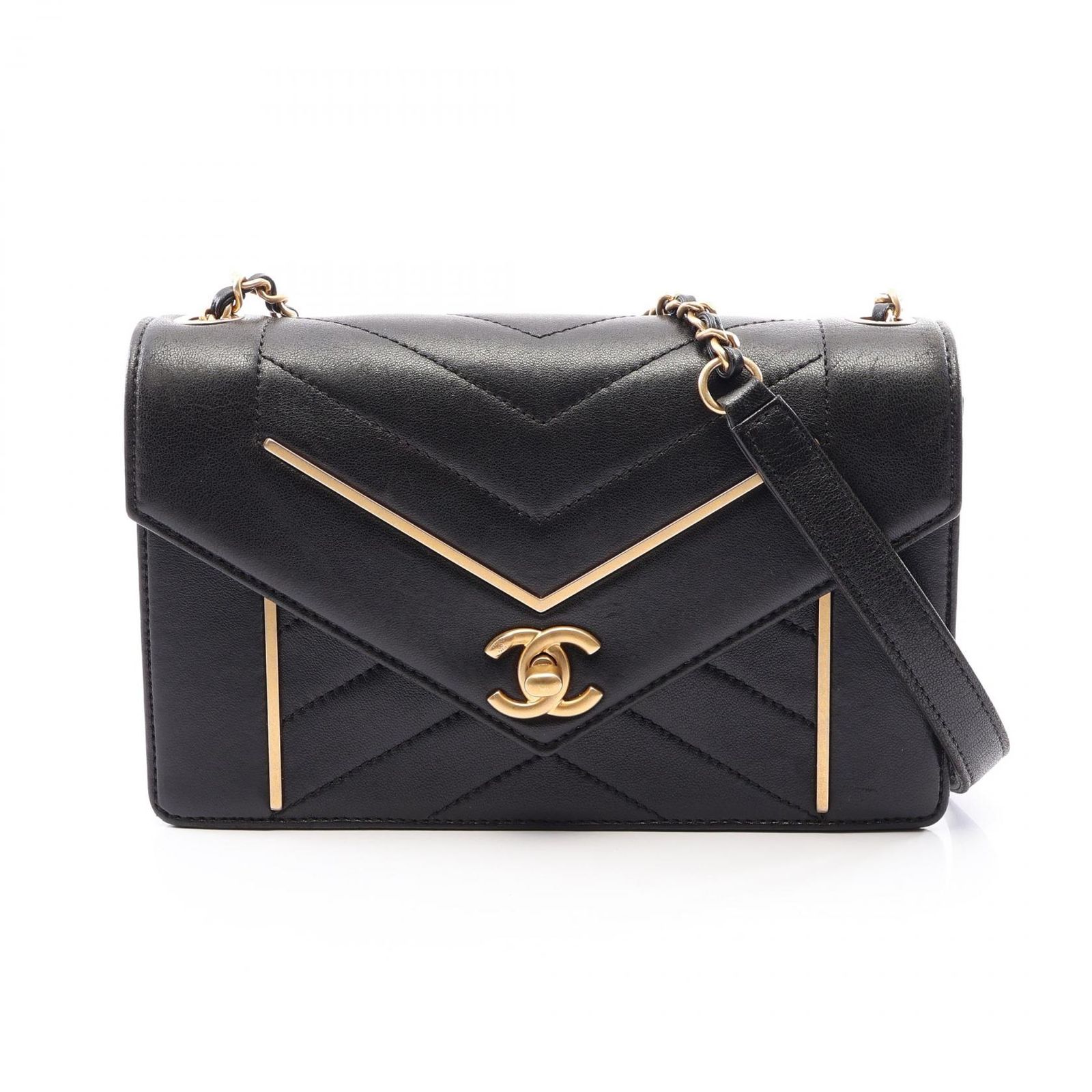 シャネル CHANEL ショルダーバッグ Vステッチ ミニ ブラック/ゴールド
