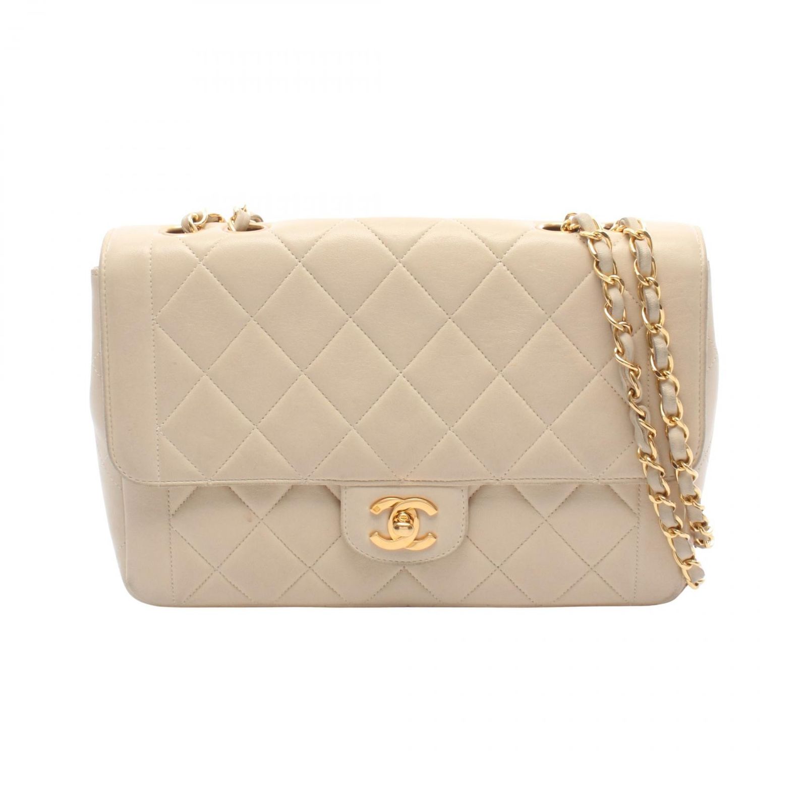 シャネル CHANEL ショルダーバッグ マトラッセ シングルフラップ ライトベージュ ラムスキン（羊革） マトラッセ シングルフラップ チェーンショルダー レディース