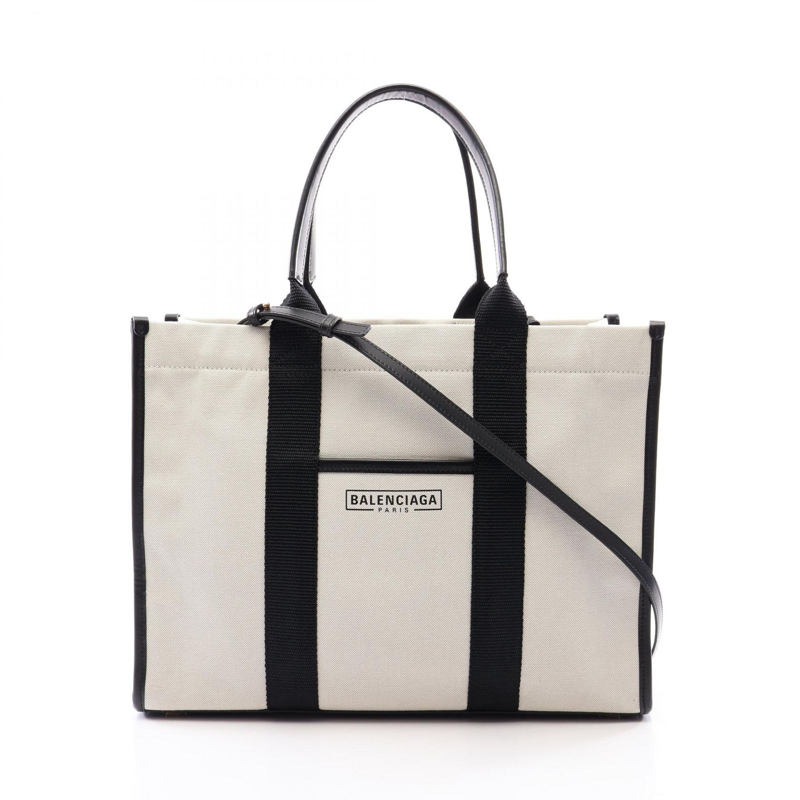 バレンシアガ BALENCIAGA トートバッグ HARDWARE TOTE ハードウェア 2WAY 671400 ナチュラル/ブラック キャンバス レザー ハードウェア トートバッグ レディース Used A
