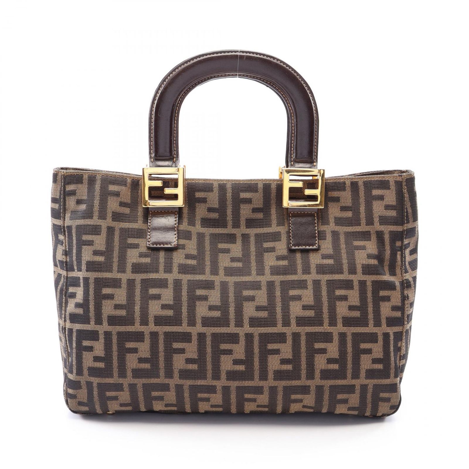 フェンディ FENDI ハンドバッグ ズッカ ブラック/ブラウン キャンバス レザー ズッカ ハンドバッグ レディース Used A