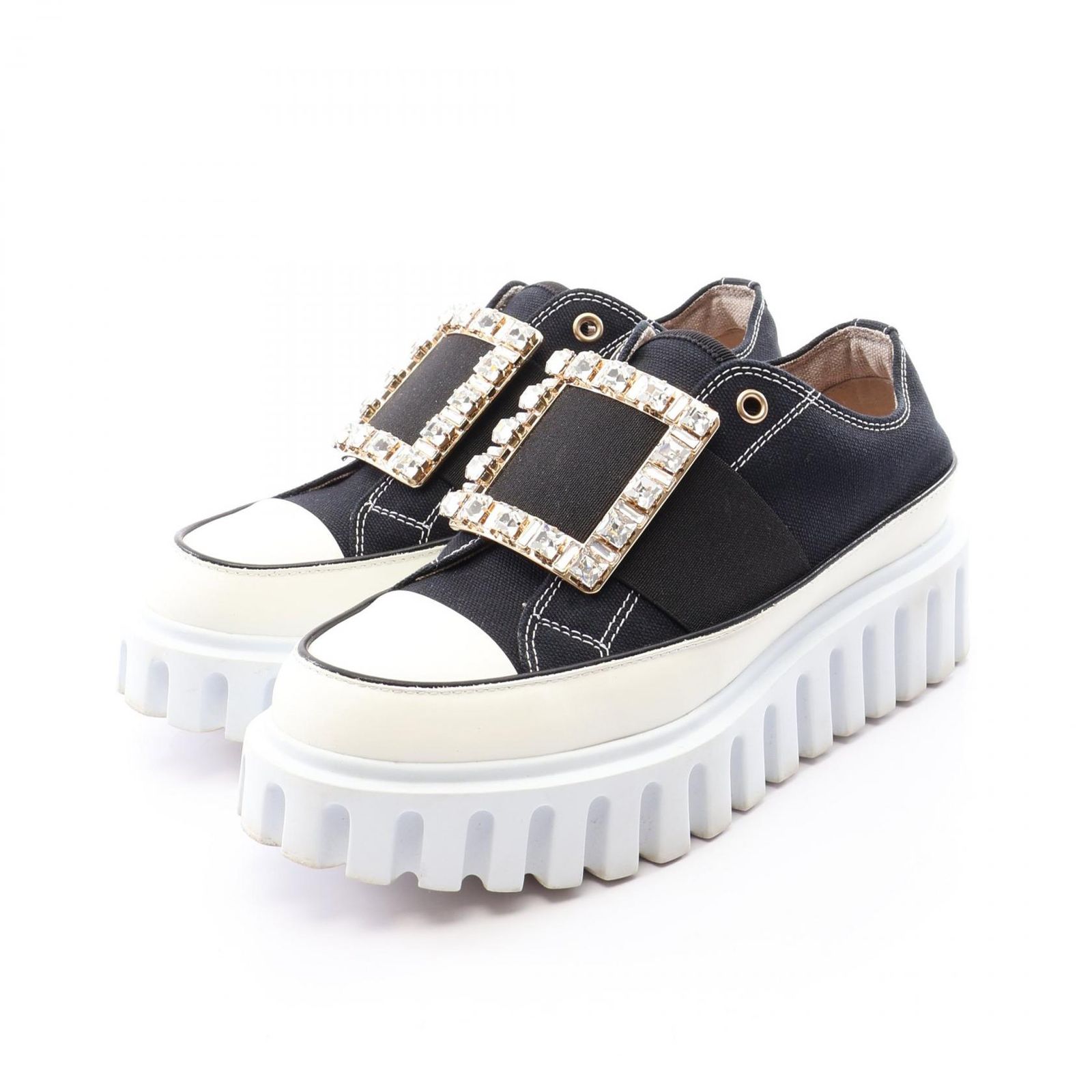 ロジェ ヴィヴィエ Roger Vivier スニーカー Go-Thick ビジューバックル キャンバス スニーカー レディース Used A