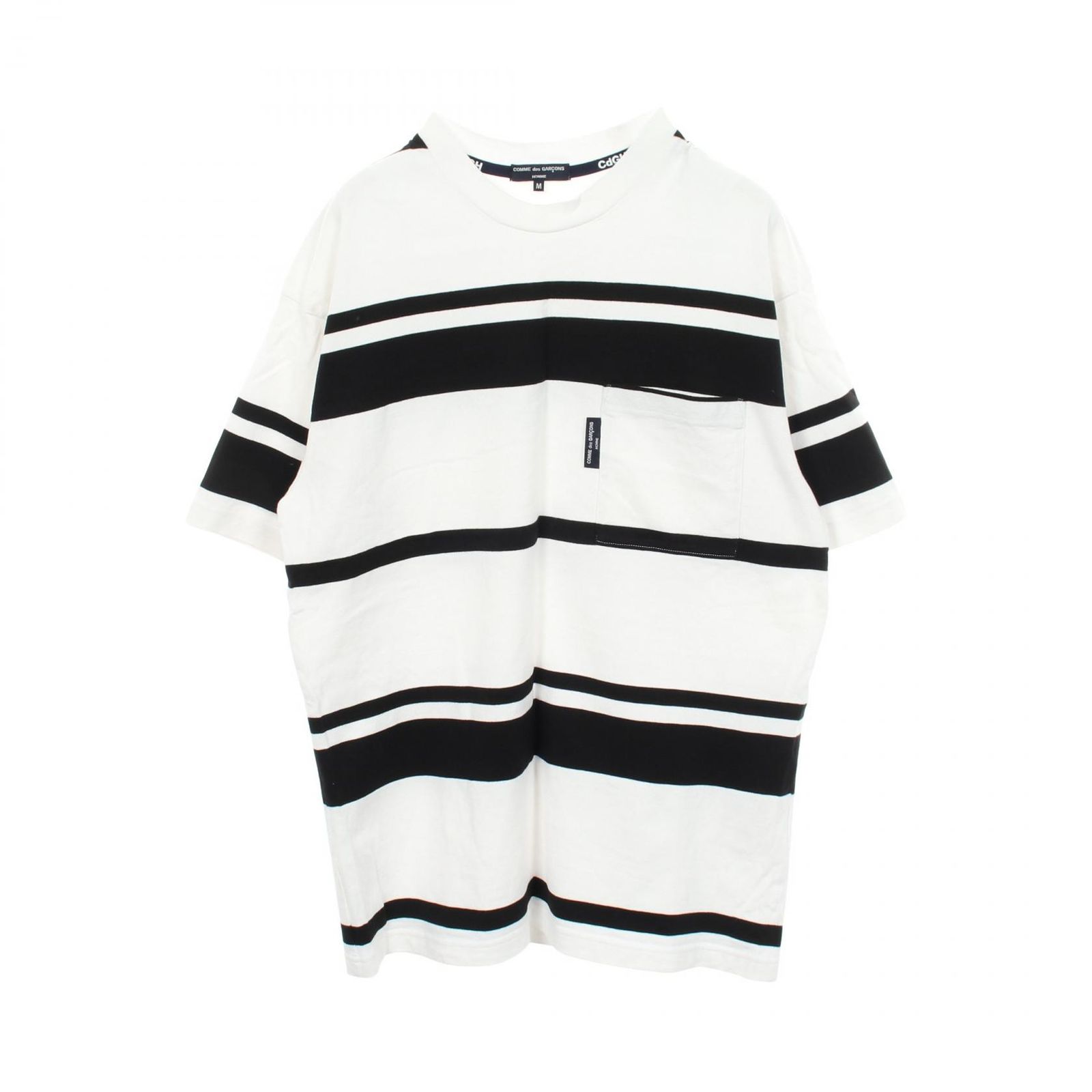 コムデギャルソンオム COMME des GARCONS HOMME 半袖Tシャツ ボーダー ホワイト コットン カットソー メンズ Used A