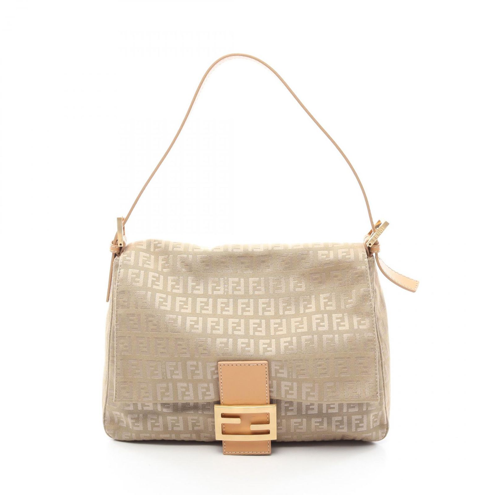 フェンディ FENDI ショルダーバッグ ズッキーノ ベージュ キャンバス レザー ズッキーノ ショルダーバッグ レディース Used A