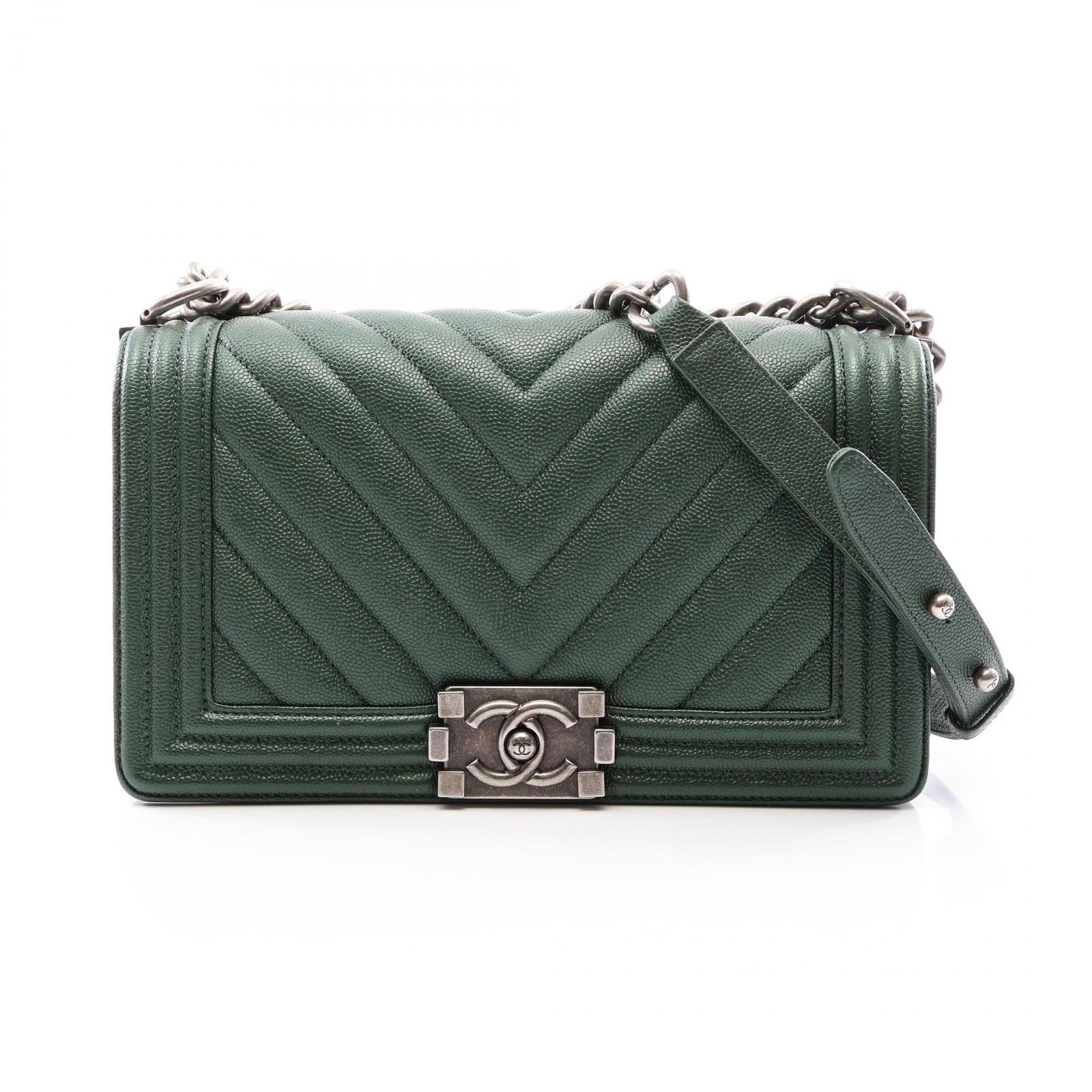 シャネル CHANEL ショルダーバッグ ボーイシャネル A67086 グリーン キャビアスキン(グレインドカーフ) ボーイシャネル Vステッチ チェーンショルダー レディース