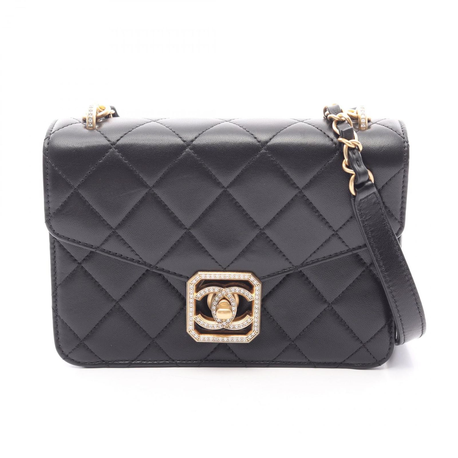 シャネル CHANEL ショルダーバッグ マトラッセ ブラック ラムスキン（羊革） マトラッセ ミニフラップ チェーンショルダー レディース Used A