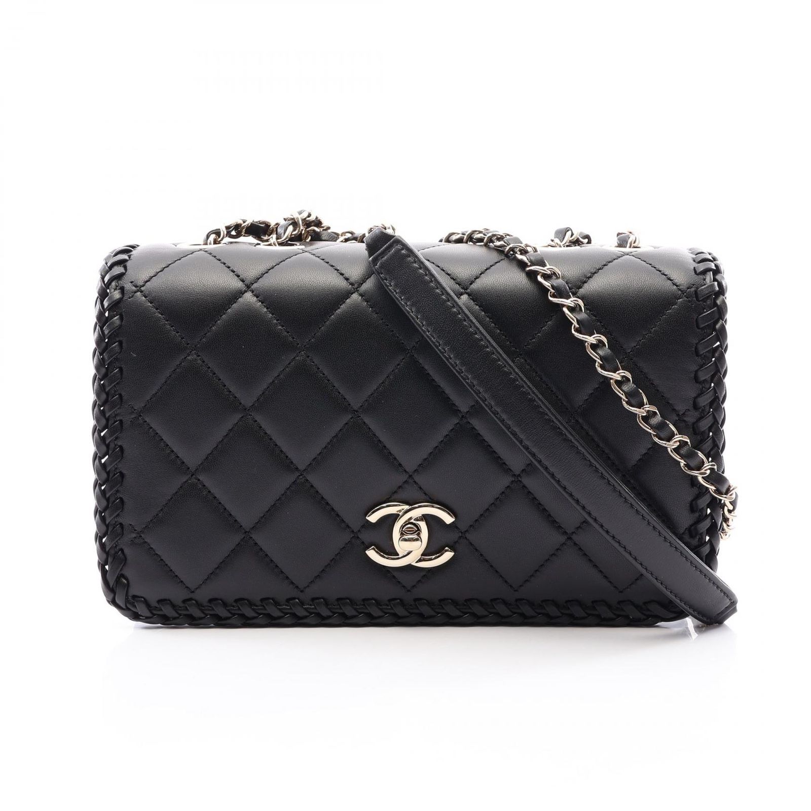 シャネル CHANEL ショルダーバッグ マトラッセ フルフラップ ブラック ラムスキン（羊革） マトラッセ フルフラップ チェーンショルダー レディース Used A