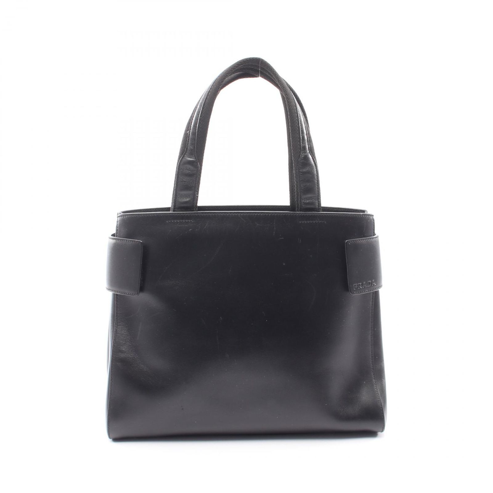 プラダ PRADA トートバッグ ロゴ ブラック レザー ハンドバッグ レディース Used B