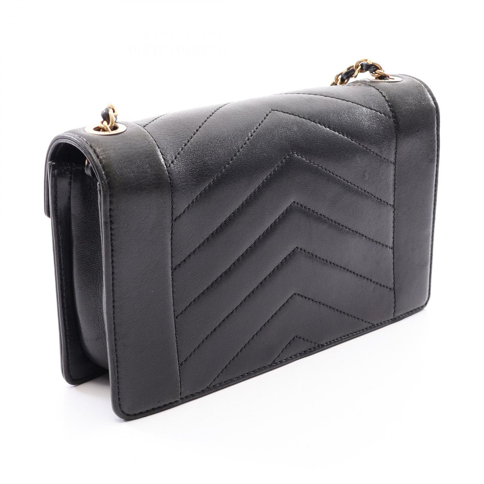 シャネル CHANEL ショルダーバッグ Vステッチ ミニ ブラック/ゴールド