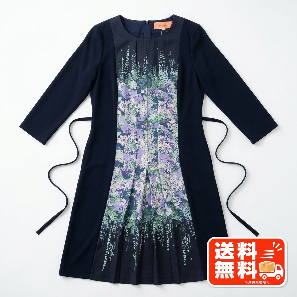 sunauna スーナウーナ 花柄 ワンピース ネイビー 36 Sサイズ LEONARD風