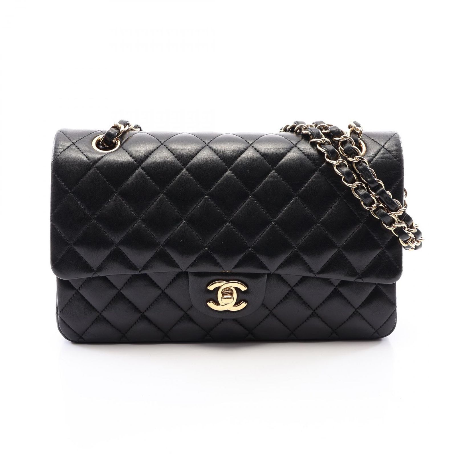 シャネル CHANEL ショルダーバッグ マトラッセ Wフラップ ブラック ラムスキン（羊革） マトラッセ ダブルフラップ チェーンショルダー レディース Used A