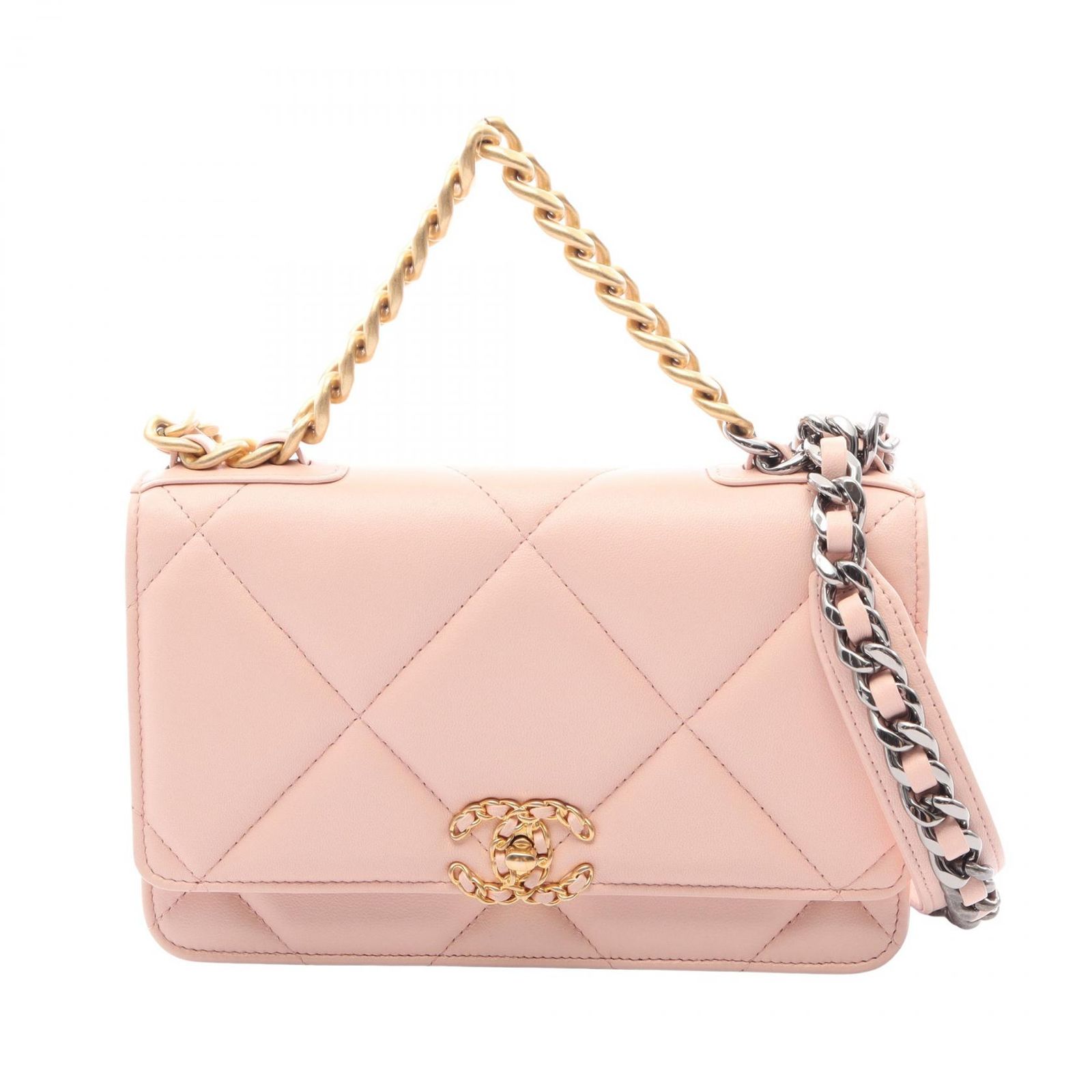 シャネル CHANEL ショルダーバッグ CHANEL19 マトラッセ コンビ金具 2WAY ベビーピンク ラムスキン（羊革） CHANEL19 マトラッセ チェーンウォレット レディース Used A