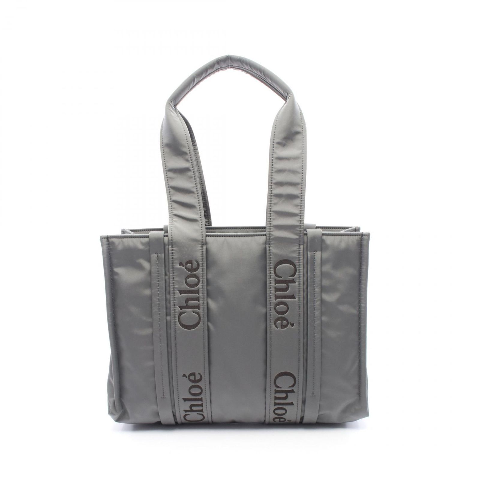 クロエ Chloe トートバッグ WOODY ウッディ ミディアム CHC23WS383 L41 グレー ナイロン WOODY トート ミディアム レディース Used A