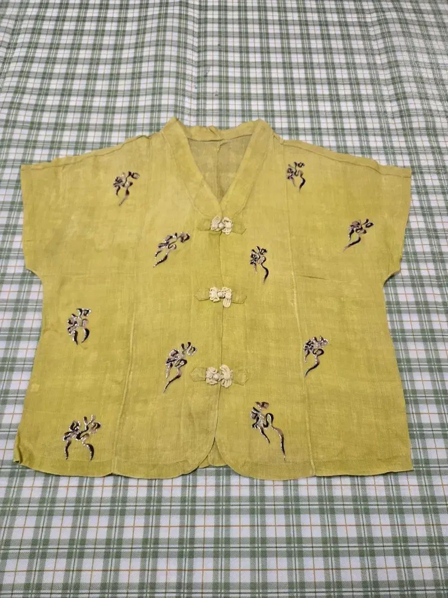 27ㅡリネン 麻 ゴー刺繍 改良 シャツㅡ66ㅡ77