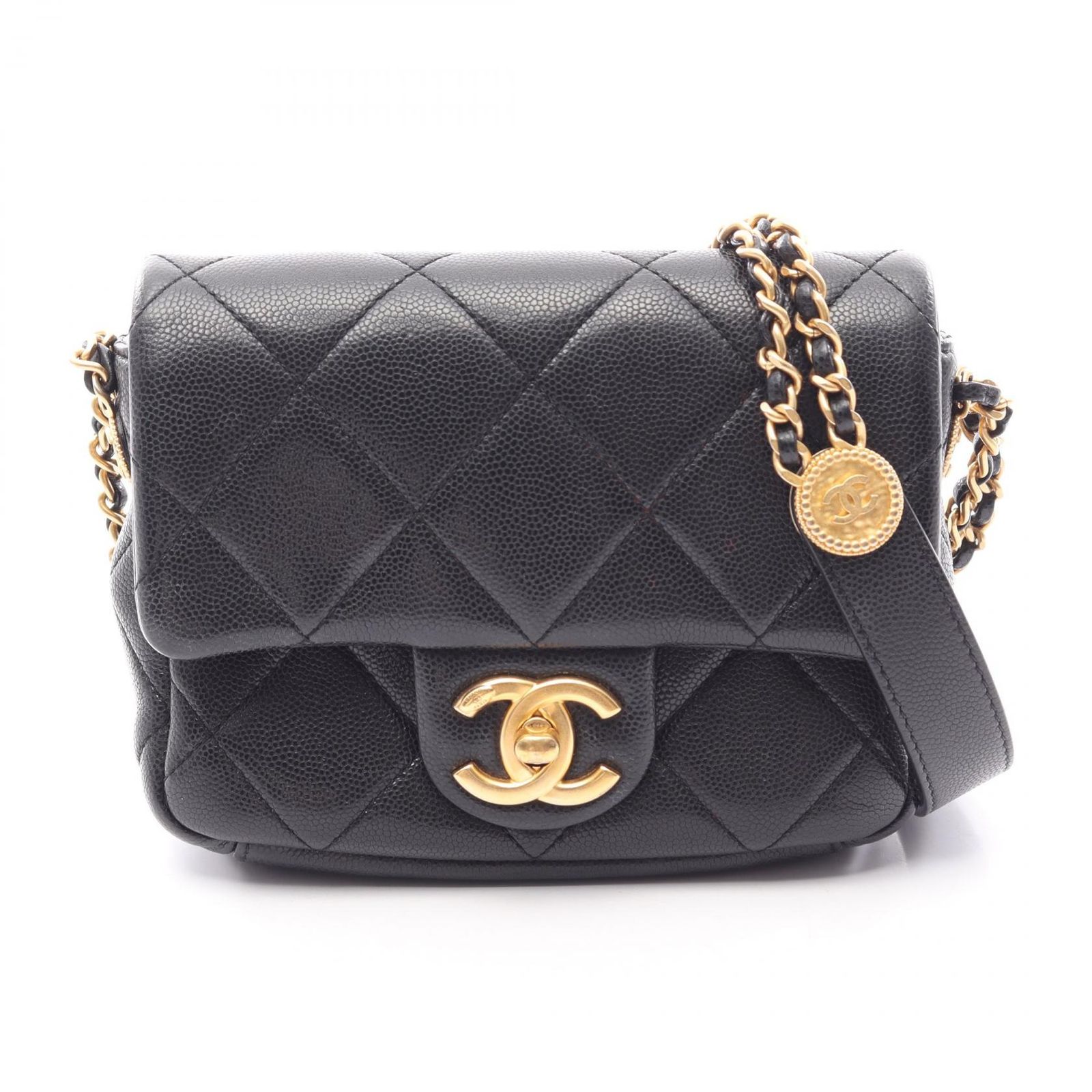 シャネル CHANEL ショルダーバッグ マトラッセ ミニフラップ ブラック キャビアスキン(グレインドカーフ) マトラッセ ミニフラップ チェーンショルダー レディース