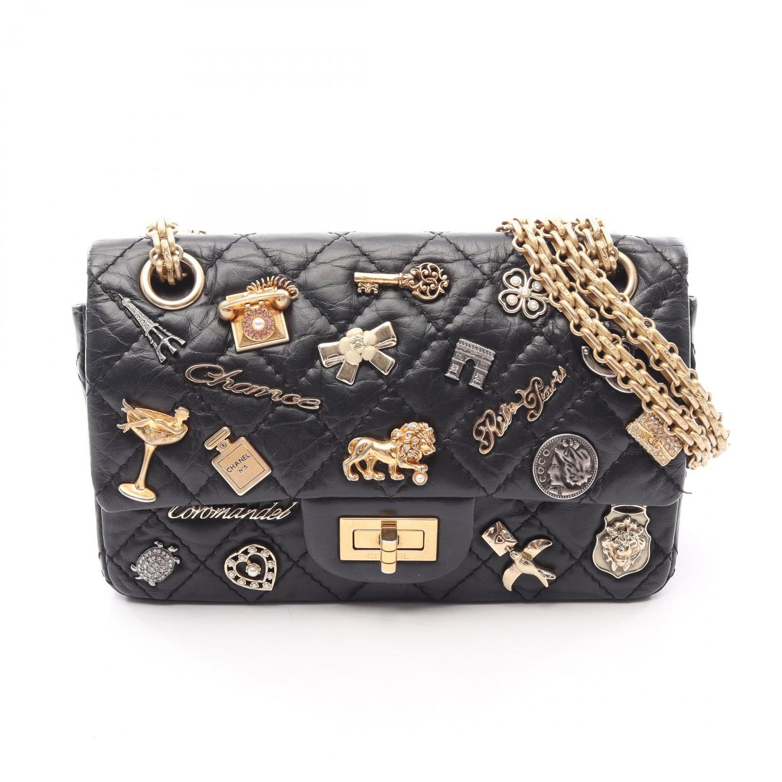 シャネル CHANEL ショルダーバッグ 2.55 ミニマトラッセ アイコンチャーム マドモアゼルチェーン ブラック カーフ（牛革） 2.55 ミニマトラッセ アイコンチャーム チェーンショルダー