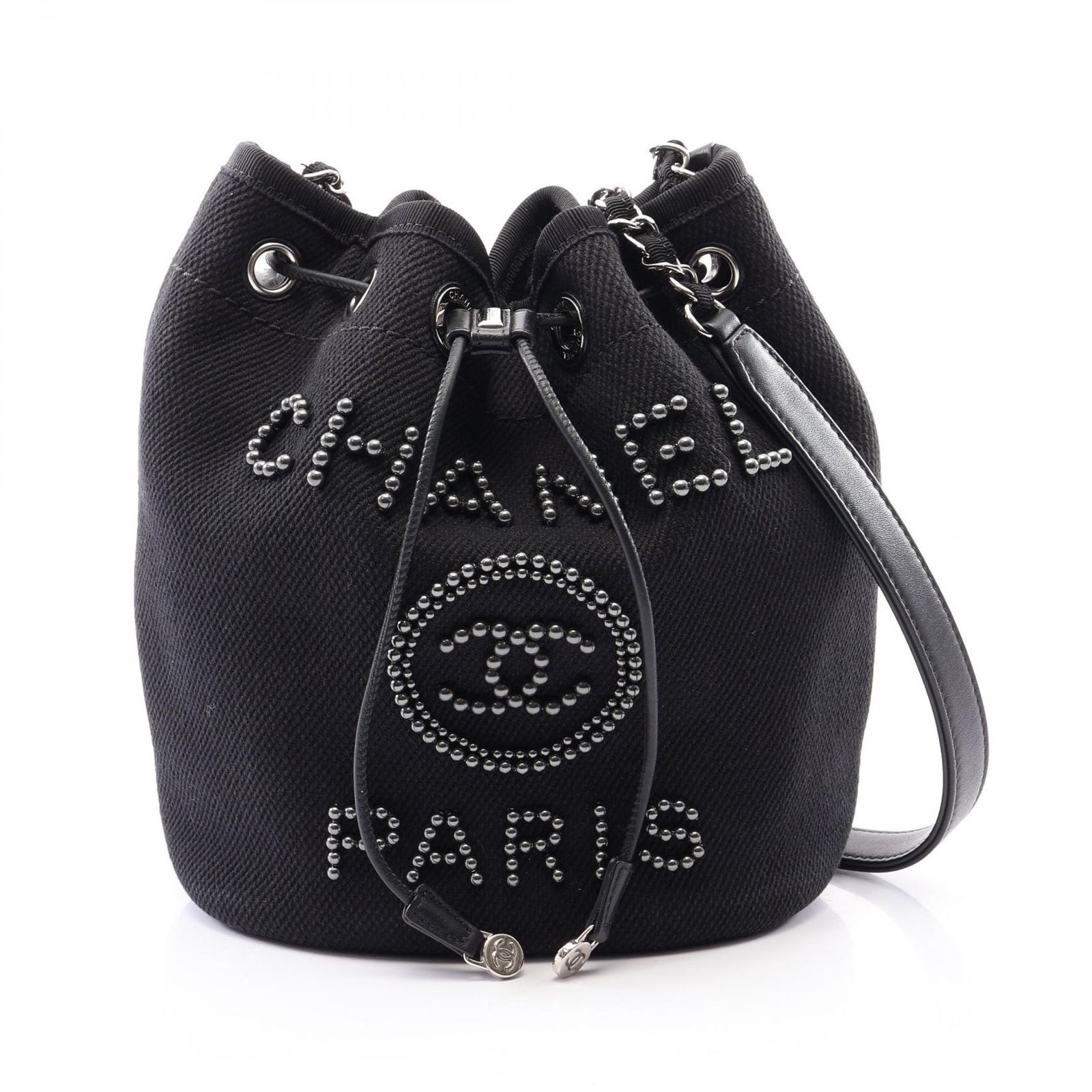 シャネル CHANEL ショルダーバッグ ドーヴィル ブラック キャンバス レザー ドーヴィル ドローストリング バケットバッグ スモール レディース Used A