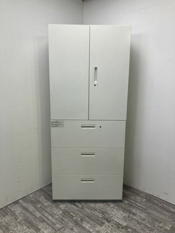 【中古品】プラス L6シリーズ 3段ラテラル・両開き上下書庫 ホワイト