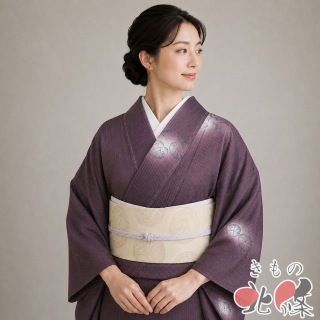 紬地 着物 未使用 正絹 袷 カジュアル 植物文様 辻が花模様 蛍暈し 焦茶色 身丈160.5cm 裄68.5cm M きもの北條 A1378-2