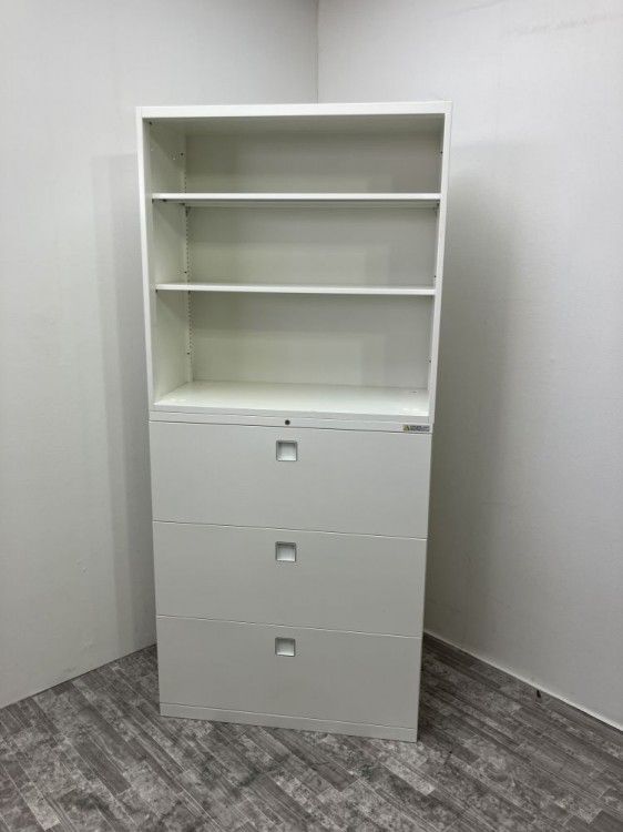 【中古品】オカムラ レクトラインシリーズ 3段ラテラル・オープン上下書庫 4B512Y ZA75/4BG3ZC ZA75 ホワイト