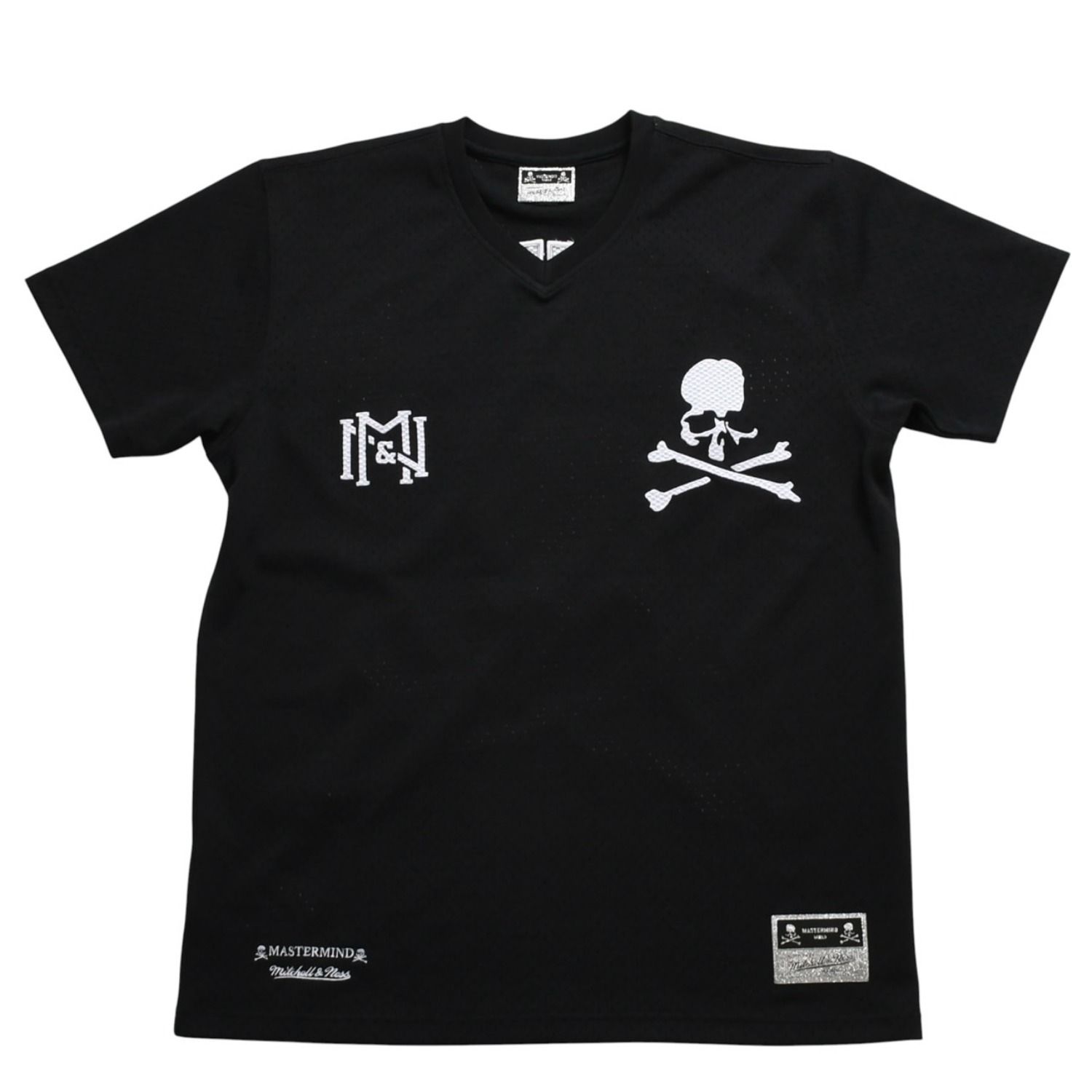 新品同様 Mitchell&Ness ミッチェルアンドネス × マスターマインドワールド バッティングプラクティス メッシュTシャツ スカル クロスボーン M&Nロゴ Lサイズ 中古 4a002264