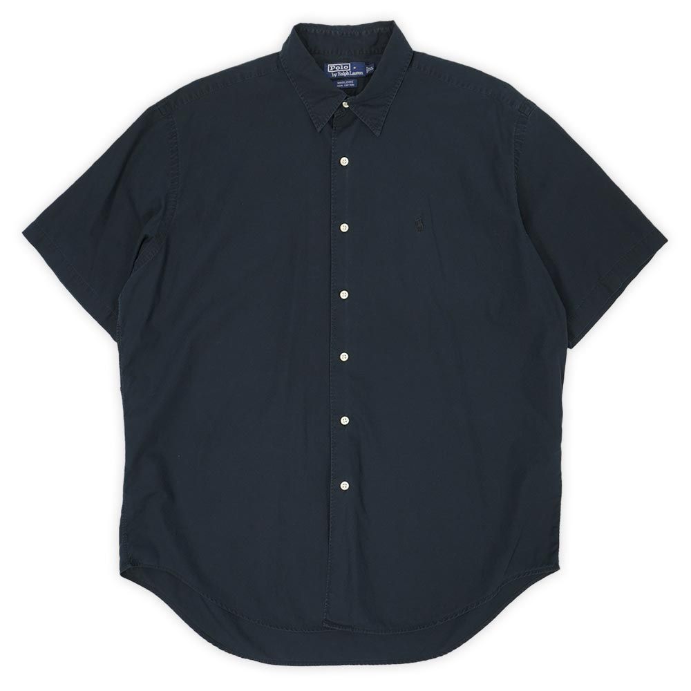 ポロラルフローレン POLO RALPH LAUREN 90s 90年代 MARLOWE レギュラーカラーシャツ オールブラック ロゴ刺? 半袖 USA ヴィンテージ アメリカ 古着 メンズ シャツ ブラック / 黒 XL【中古】