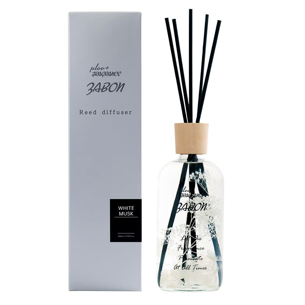 【新品】プルプラ ZABON リードディフューザー ルームフレグランス 500ml 大容量 約6ヶ月分 芳香剤 スティック付き ドライフラワー ハーバーリウム(ホワイトムスク)